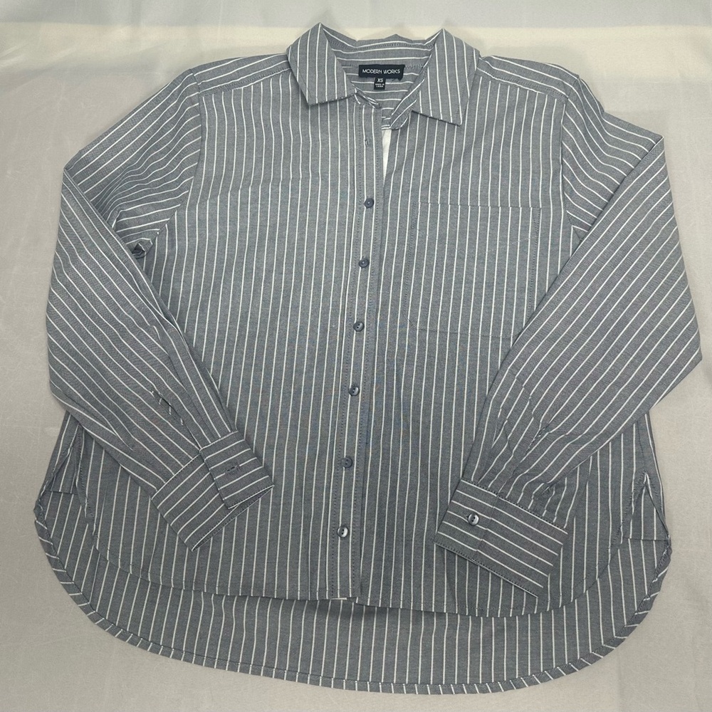 Michael Kors Charcoal and White Striped Women's Button Down Shirt